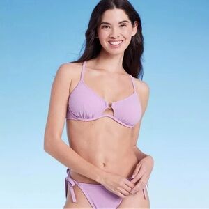 NWT Shade & Shore 34B Purple Continuous Underwire Bikini Top Crepe‎ Ring Detail